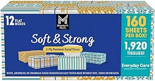Member's Mark Member's Mark Soft & Strong Facial Tissues, 12 Flat Boxes, 160 2-ply Tissues Per Box
