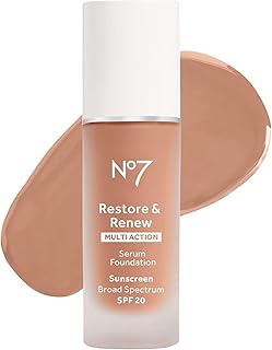 No7 Restore & Renew Multi Action Serum Foundation - Wheat - Liquid Foundation Makeup with Vitamin C, Vitamin E & Collagen for Face - Beauty Skin Serum Formula with Medium Coverage (30ml)