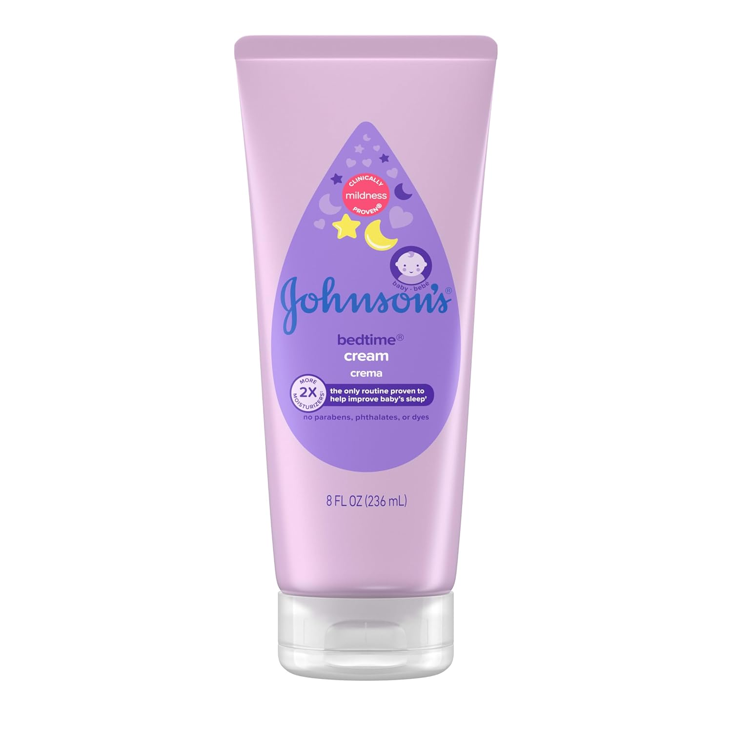 Johnson's Baby Bedtime Moisturizing Body Cream, Relaxing Aromas, Hypoallergenic Baby Night Cream for Long Lasting Dry Skin Relief, No Parabens or Dyes, 8 fl. oz