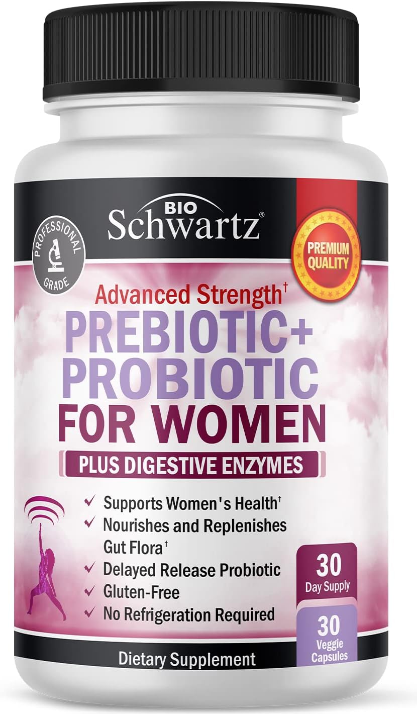 Prebiotics and Probiotics for Women - for Gut, Vaginal and Immune Health Support with Black Cohosh and Red Clover - Whole Food Digestive Enzymes Capsules, Lactobacillus Probiotic Supplement, 30 Count