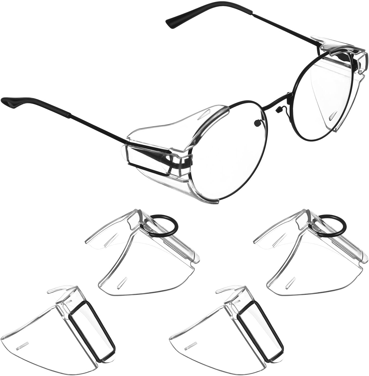 Garneck 2 Pairs Side Shields for Glasses-Flexible Slip On-Safety Shields For Eyeglasses Universal Protective Glasses Side Cover Against Sand And Splashes