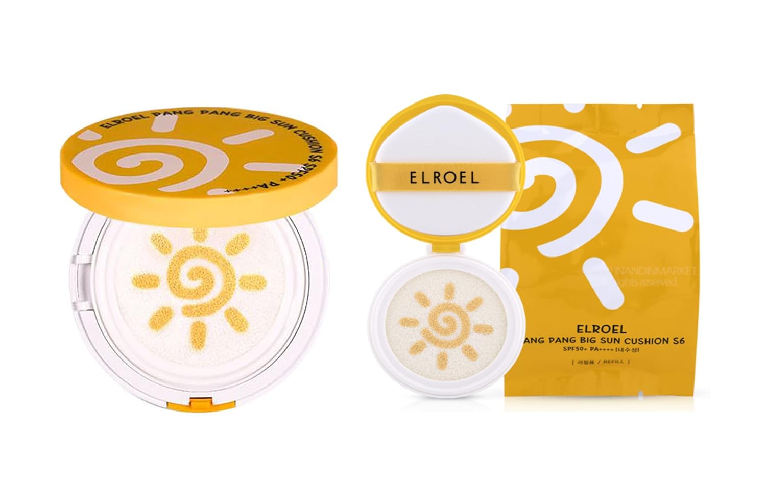 PAE 【ELROEL】 Latest, Season 06 / PANG PANG Big Sun Screen UV Shield Cushion S6 / SPF 50+ PA++++ / 0.9 oz (25g) / Main product 1ea + Refill 1ea