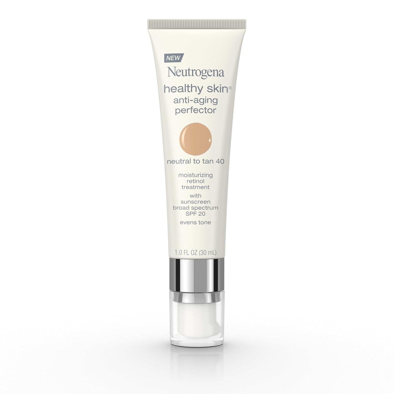 Neutrogena Retinol Treatment & Tinted Facial Moisturizer, Healthy Skin Anti-Aging Perfector, Broad Spectrum SPF 20 Sunscreen & Titanium Dioxide, Blendable Sheer Coverage, 40 Neutral to Tan, 1 fl. Oz