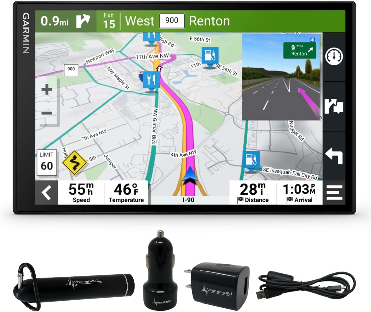 Wearable4U - Garmin DriveSmart 86, 8-inch Car GPS Navigator with Bright, Crisp High-Res Maps and Voice Assist with Power Pack Bundle
