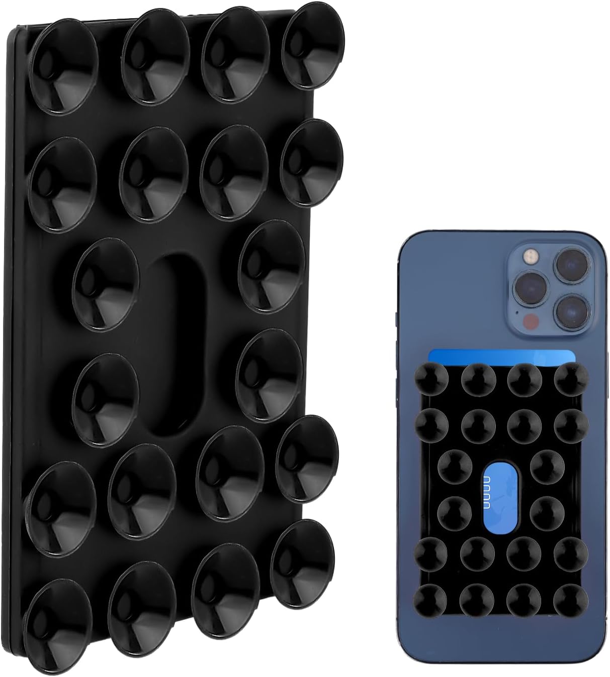 Silicone Suction Phone Pad Adhesive Mount on Mirror Glass, with 20 Strong Suctions Case Self-Adhesive Hands-Free Silicone Suction Phone Card Holder Mount for iPhone and Android (Black)