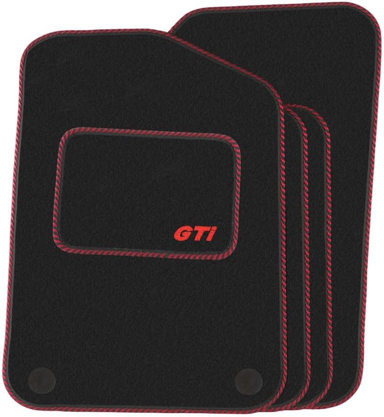 Precision - Tailored Car Mats - Intended for Volkswagen Golf MK7 2013-2020 with a Red GTi Logo - 4 Piece Set - Non-Slip Floor Mats - Black Carpet - Red Twist Trim - Fittings Clips