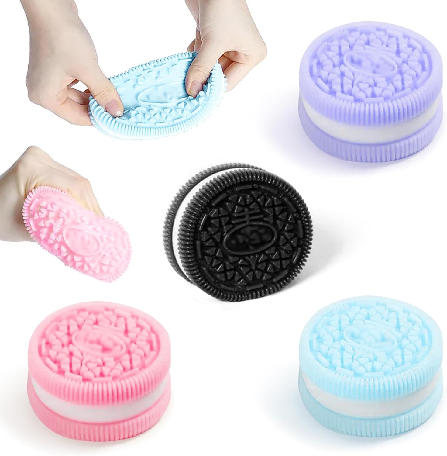 Stress Relieving Squeeze Music, 4Pcs Oreo Biscuit Stress Relief Toy, Taba Squishy for Oreo, Pinching Biscuit Simulation Toy Fufu Squishy Stress Relief Toy