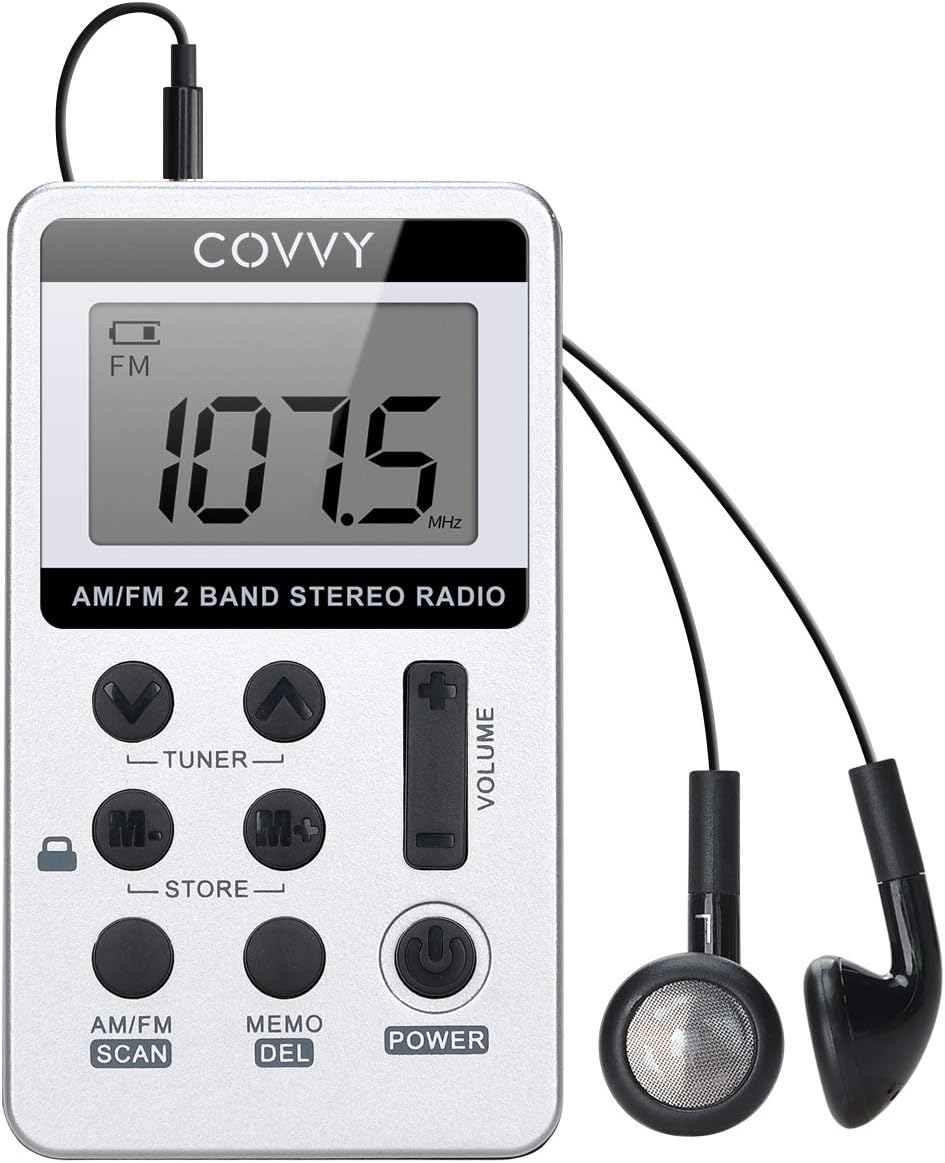 AM FM Pocket Radio HanRongDa Portable Digital Tuning AM/FM Mini Stereo Radio Player with Rechargeable Battery and Earphone for Outdoor Walk (Silver)