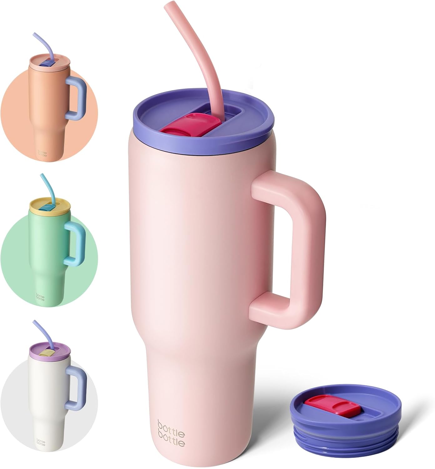 Bottle Bottle 40 oz Tumbler with Handle and Straw,Stainless Steel Vacuum Travel Mug,Car Cup with Straw, Stainless Steel Vacuum Water Bottle for Gifts Party Office Coffee (pinklily)