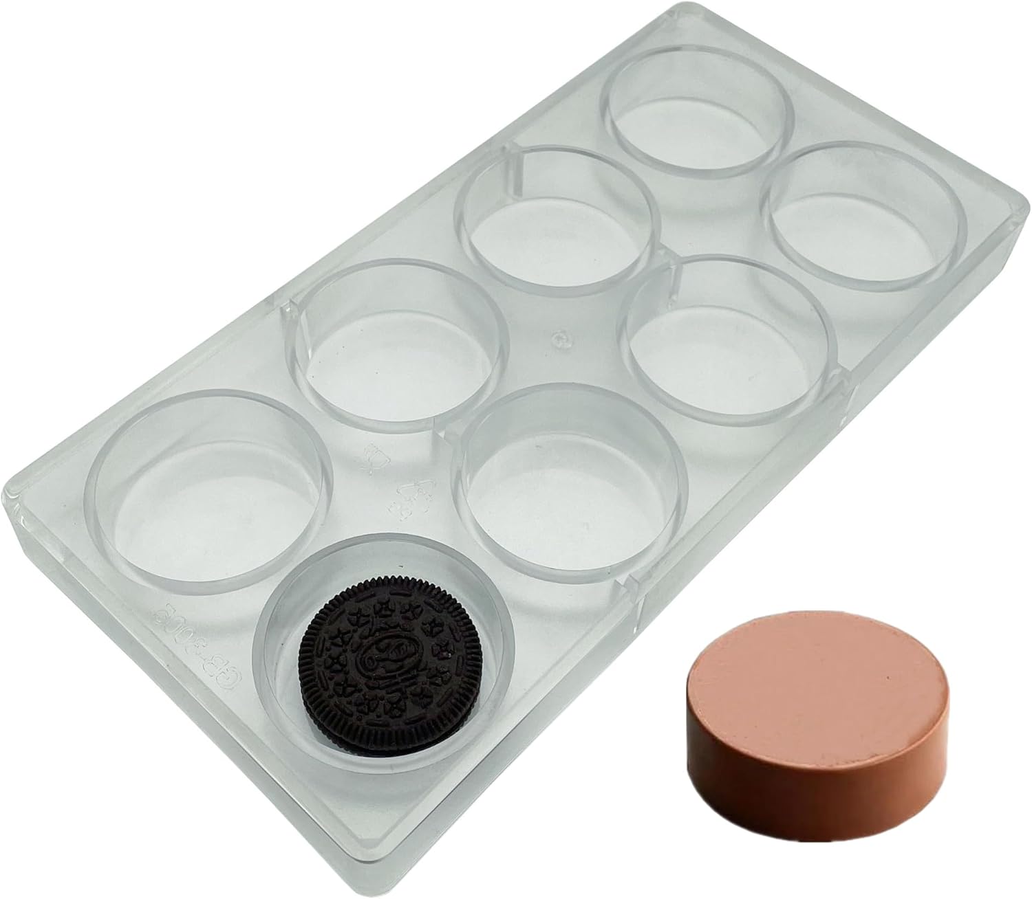Goldbaking Polycarbonate DIY Tool Round Plain Cookie Chocolate Mold For Oreo Making Deep Filled Chocolates Mould, 8 Cavity Clear Plastic Cylinder Candy Making Mold Compatible with Oreos