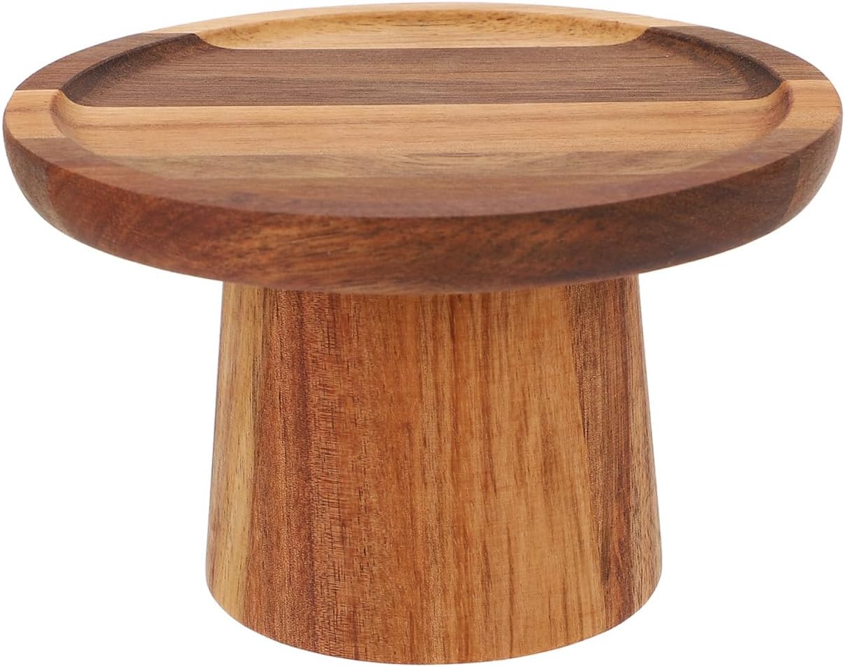 Luxshiny Small Wooden Cake Stand Round Display Riser Rustic Afternoon Tea Cupcake Holder Tray Server Footed Dessert Display Plate for Wedding Birthday Baby Shower, 15CM