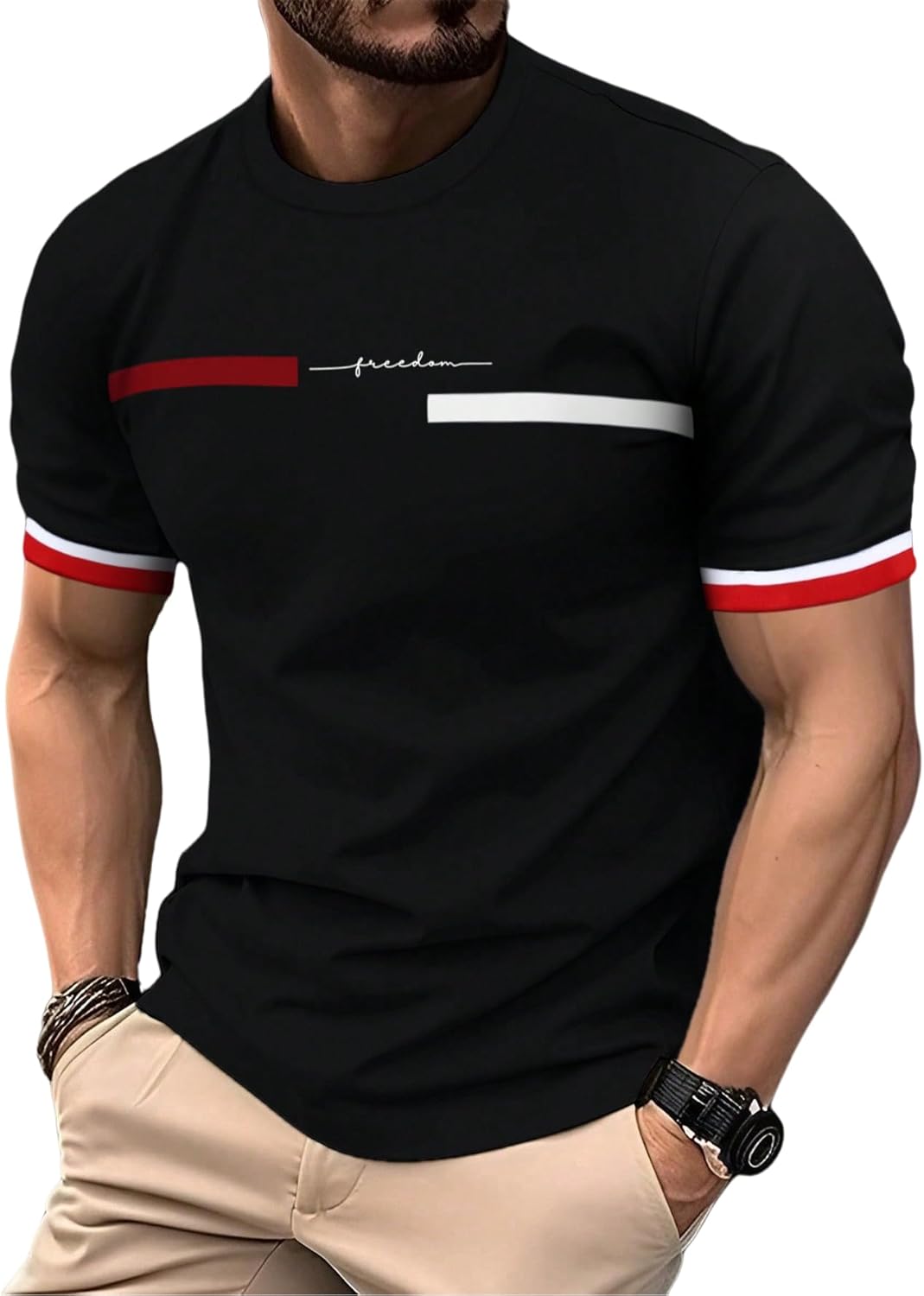QJQ Men's Letter Graphic Tees Streetwear Short Sleeve Crewneck Color Block T Shirts Casual Summer Trendy Tops White