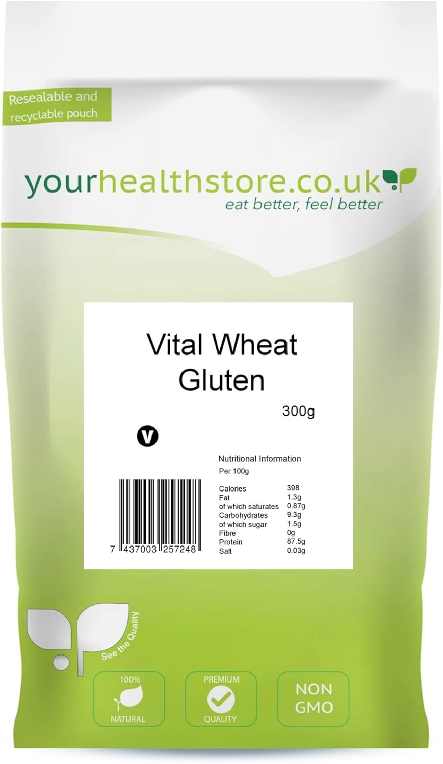 yourhealthstore® Premium Vital Wheat Gluten Flour 300g, 87.5% Protein, Non GMO, Vegan (Recyclable pouch)