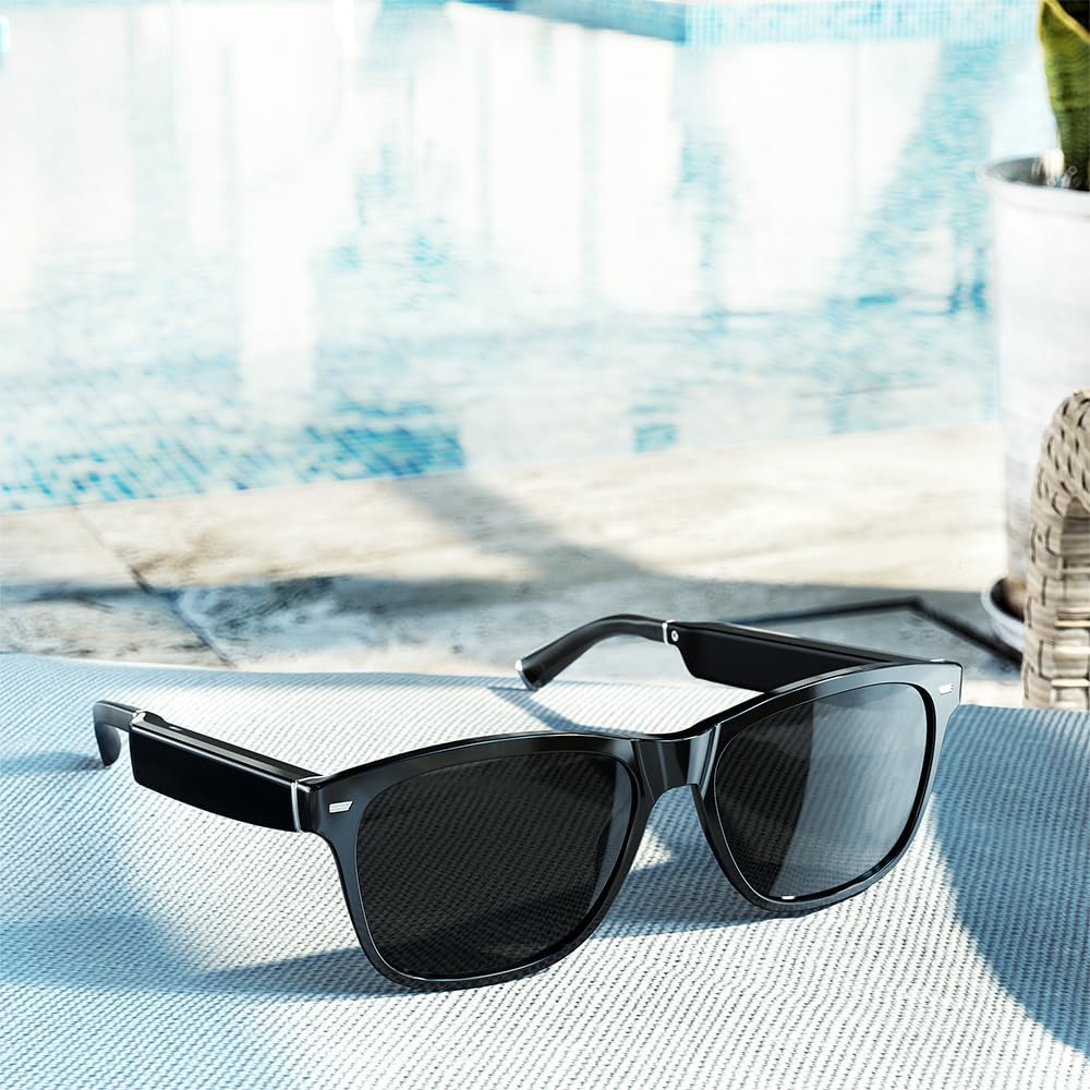Amazon Echo Frames, an Alexa device (newest model), Smart glasses with Alexa, Square frames in Classic Black with polarized sunglass lenses