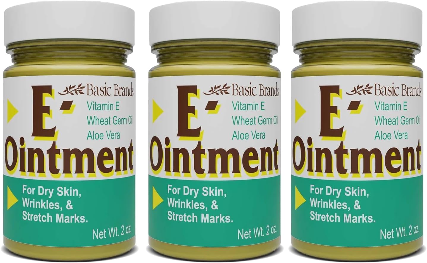 Basic Organics - Basic Brands - Vitamin E Ointment - 2 oz - Moisture Enhancing - Can Help Reduce Appearance of Scars, Stretch Marks, Fine Lines & Wrinkles - Pack of 3