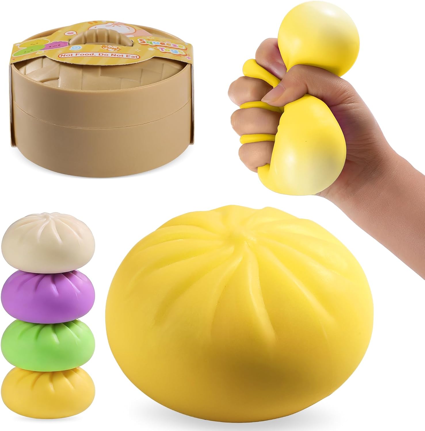 Squishy Dumpling Sensory Toys Mystery Dumpling Squishy Stress Relief Fidget Easter Gifts for Kids & Adults Anxiety Relief Squeeze Toy for Boys and Girls Easter Basket Stuffers for Teens(Yellow)