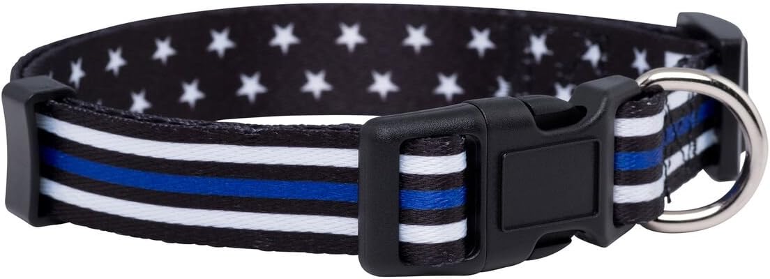Native Pup Thin Blue Line Dog Collar- Stars (Medium)