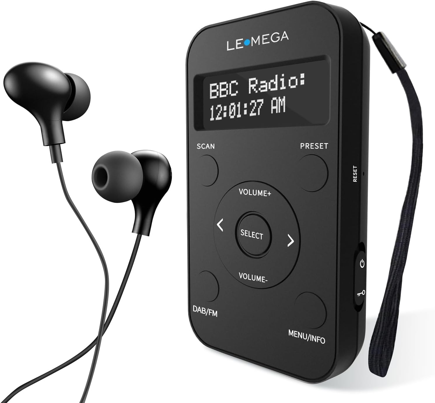 LEMEGA PR1L Pocket DAB Radio, FM Radio, Portable DAB+ Radio, Headphone Included, Rechargeable battery,20 Presets, LCD Display, Sports DAB Radio with Lockable Switch.Black
