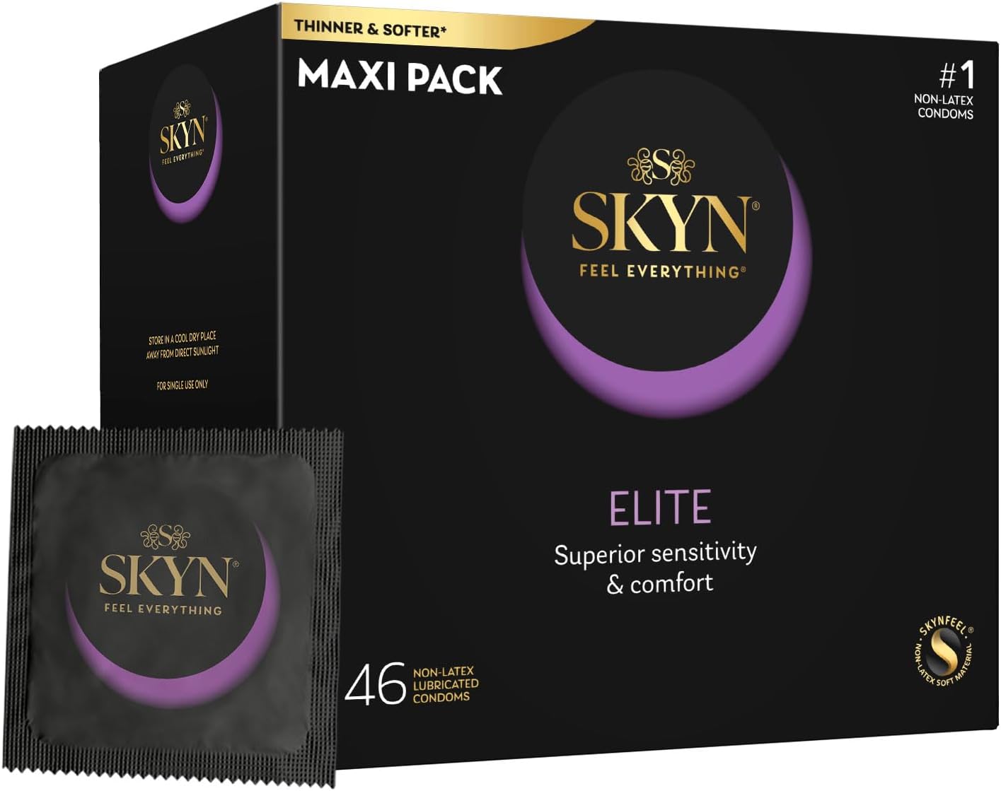SKYN Elite Ultra Thin Lubricated Latex Free Condoms Value Pack, 46 Count