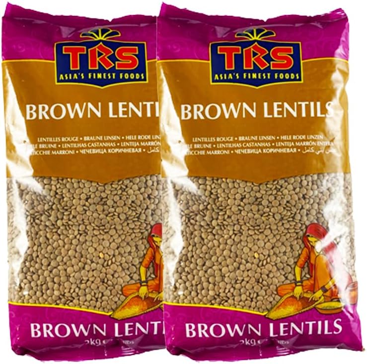 TRS Lentils Brown Whole | 2KG |The Perfect Pantry Staple | Malka Masoor | GMO-Free | Protein and Fiber | Indian Origin (Pack of 2)