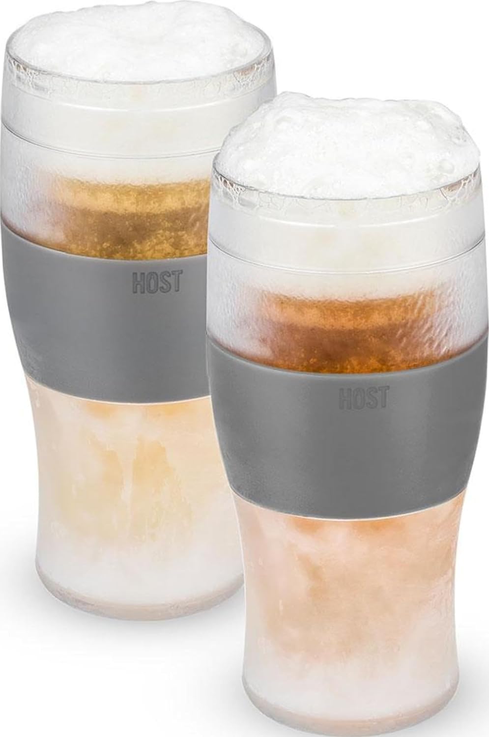 Host Freeze Beer Glasses, Freezable Beer Gifts for Men, Double Wall Insulated Pint Set, Tumbler for Cold Drinks, 16, Set of 2, Gray