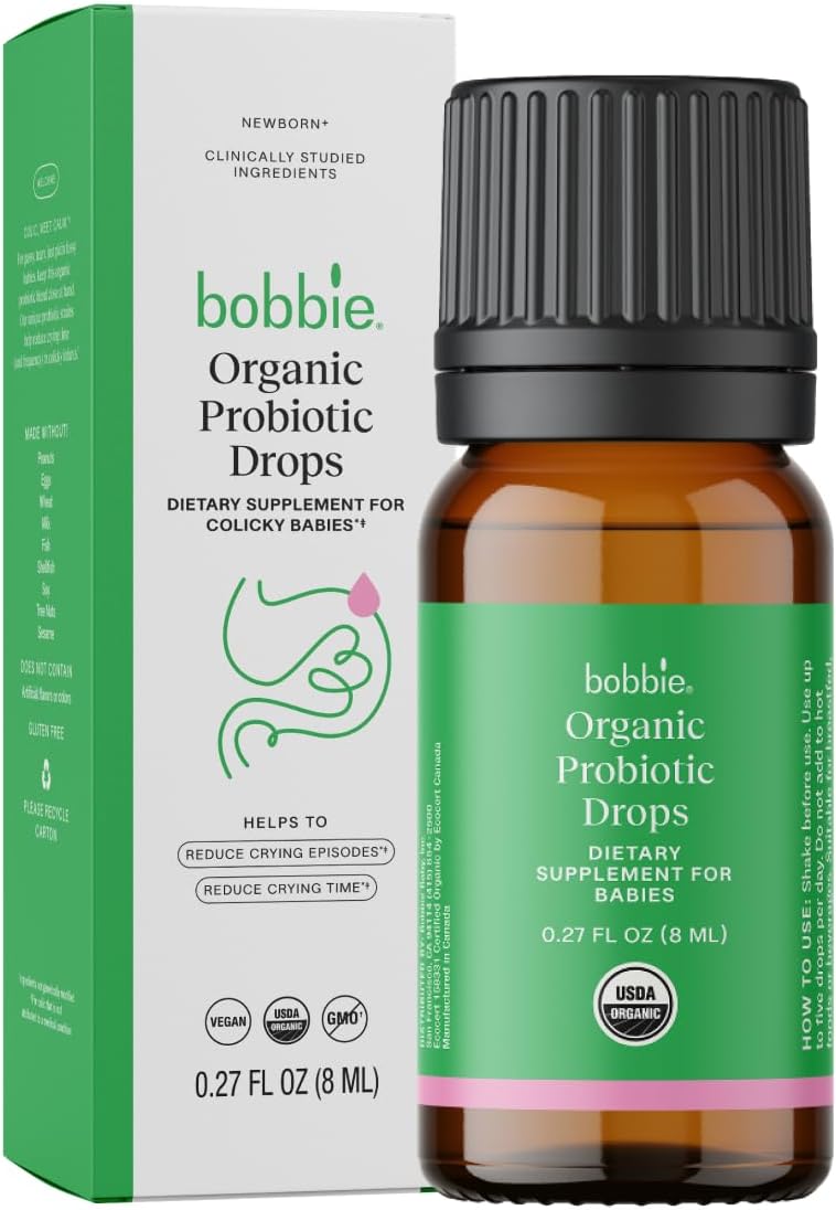 Bobbie Organic Baby Probiotic Drops, Daily Liquid Supplement, Fuss, Tears, Gut Health for Newborn Babies and Infants, Vegan, Infant-Friendly Formula, 1 Billion CFU, 0.27 fl oz