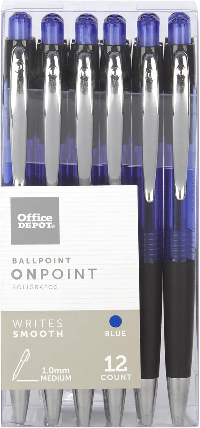 Office Depot Soft-Grip Retractable Ballpoint Pens, Medium Point, 1.0 mm, Blue Barrel, Blue Ink, Pack Of 12