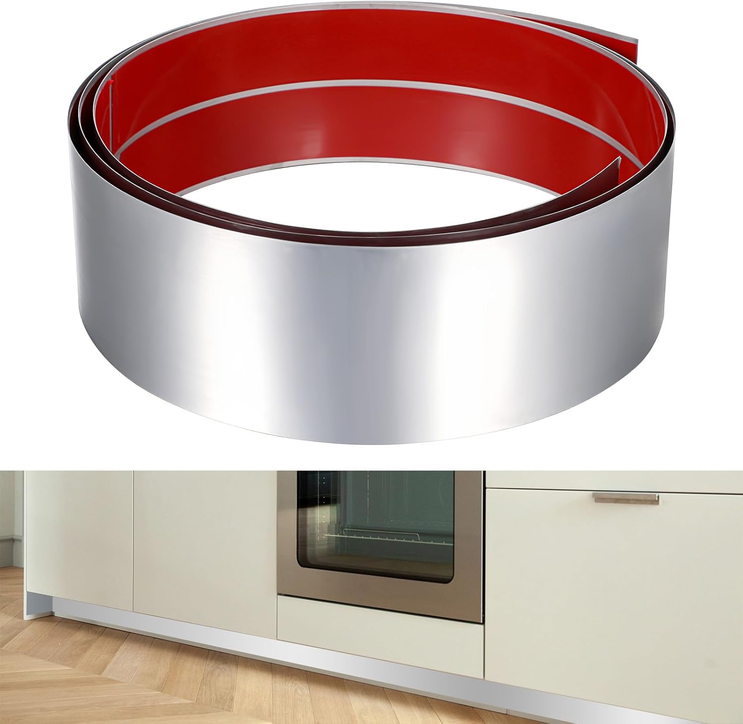 Stainless Steel Toe Kick Cover, 4" x 102", Self Adhesive Kickplate