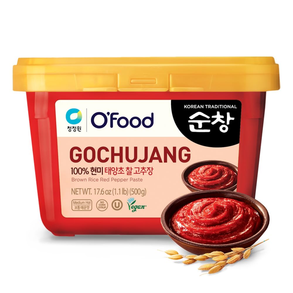 Chung Jung One O'Food Medium Gochujang 1.1lb, Korean Red Chili Pepper Paste, Spicy, Sweet and Savory Sauce, Traditional Fermented Condiment, 100% Brown Rice, No Corn Syrup