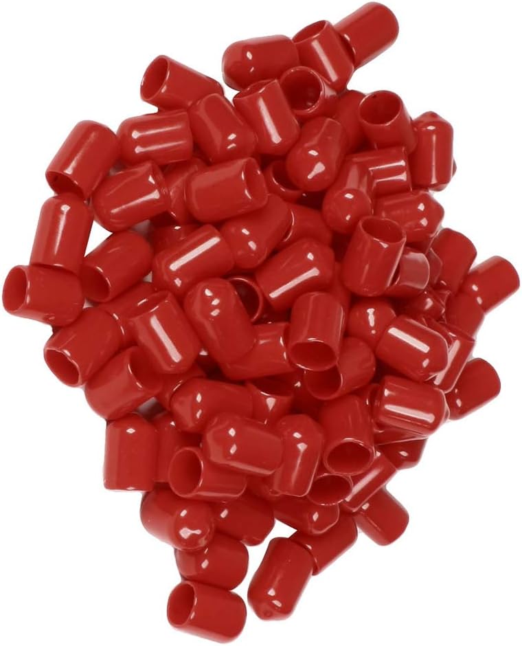 100 Pcs Hydraulics, Pneumatics & Plumbing 17mm Height 10mm Inner Dia Round Tip Red PVC Insulated Pipes End Caps
