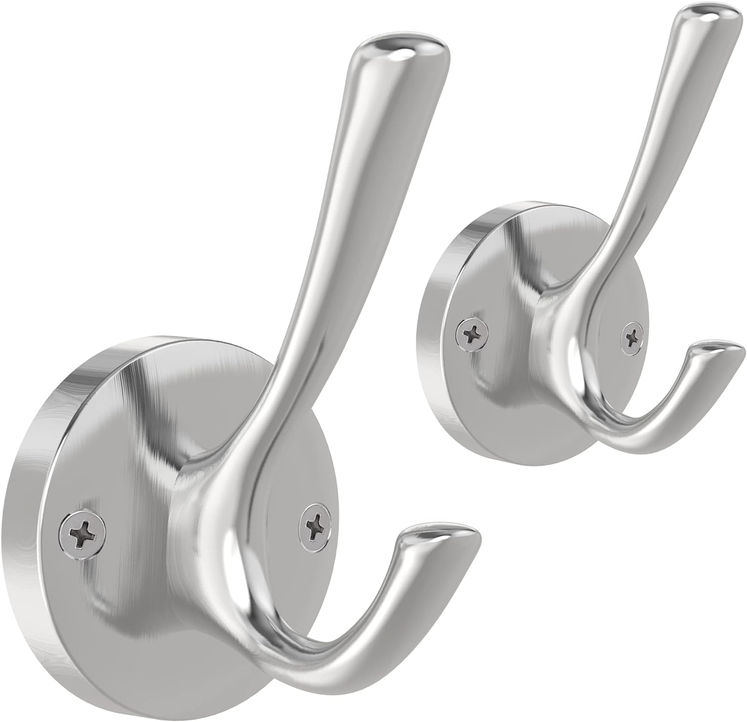 Brushed Nickel Wall Hooks Towel Hooks, 2 Pack Coat Robe Hook Heavy Duty Bathroom Double Hook Wall Mounted, Hand Towel Hooks for Closet Entryway Cubicle Kitchen