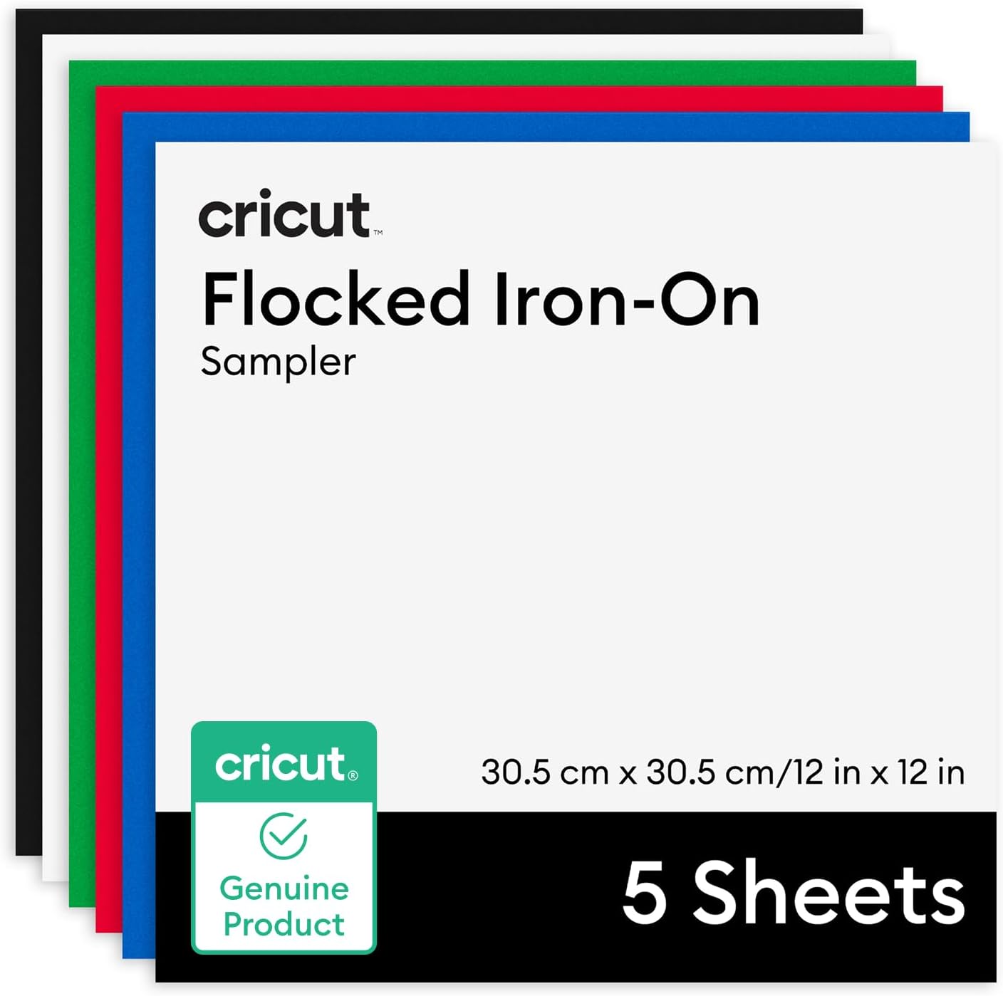 Cricut Flocked Iron-On Vinyl, Classics Pack, 30.5 cm x 30.5 cm (12 in x 12 in), 5 pcs