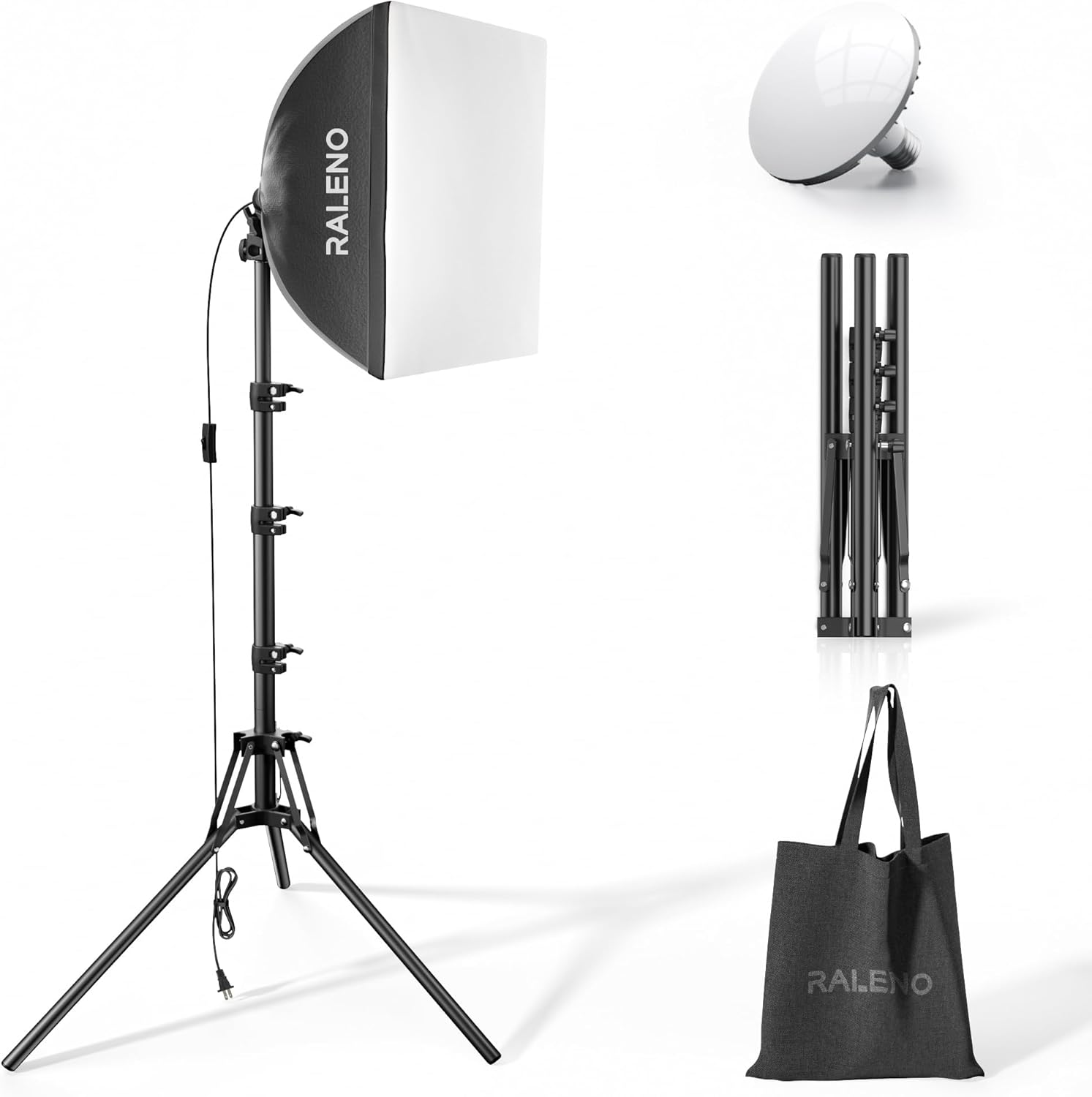 RALENO Softbox Photography Lighting Kit, 16'' x 16'' Softbox Lighting for TikTok with LED Bulb (50W | 5500K | 97 CRI | TLCI≥97), Continuous Lighting for Video Recording & Photography Shooting