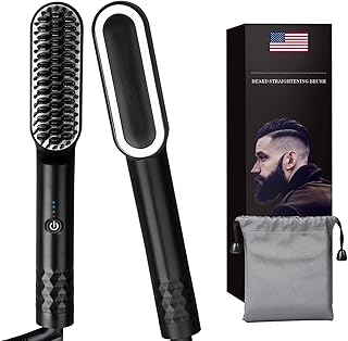 Beard Straightener for Men - Anti-Scald Beard Straightening Comb - Heated Hair Straightener for Men & Women - Upgraded Portable Electric Beard Brush with Dual Voltage & Carrying Bag for Home & Travel