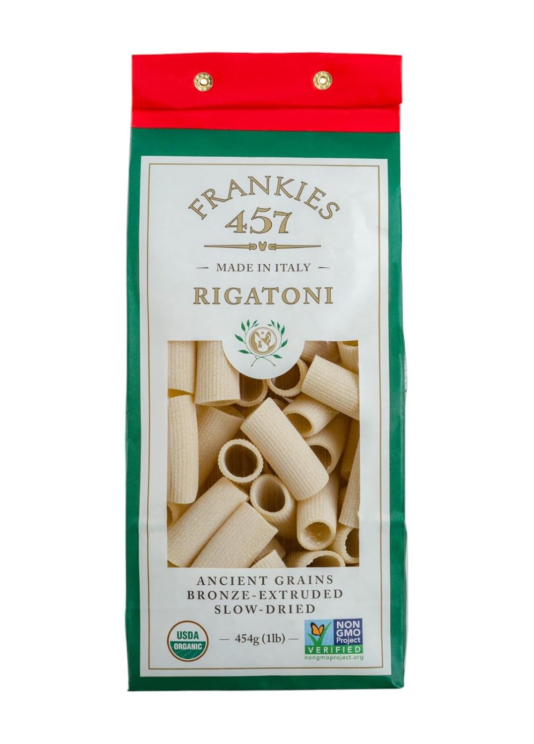 Frankies 457 Artisanal Rigatoni Pasta - Authentic Premium Italian Handcrafted Pasta - Imported from Italy - NON GMO Verified - USDA Organic Certified - 16 Ounce (1 LB)