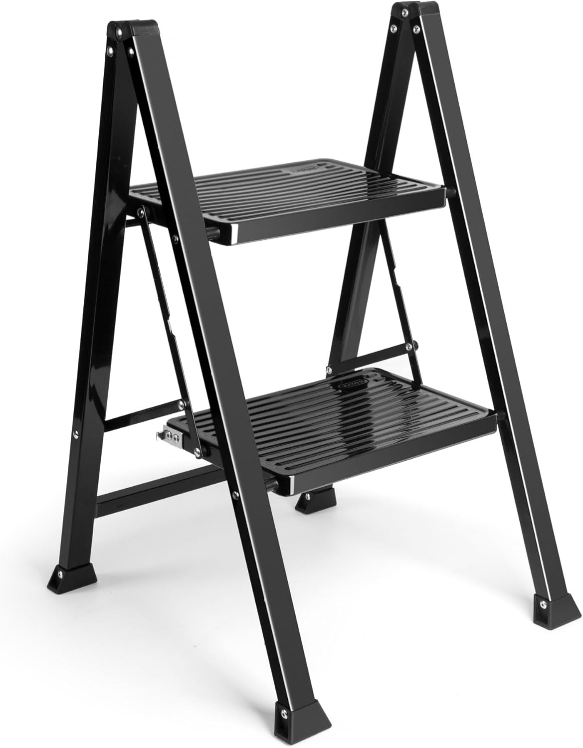 VonHaus Slim 2 Step Ladder with Anti Slip Steps and Feet - Black Lightweight Folding Stepladder - 150KG Max Capacity, Easy to Store - Ideal for Home/Kitchen/Garage Household Ladder