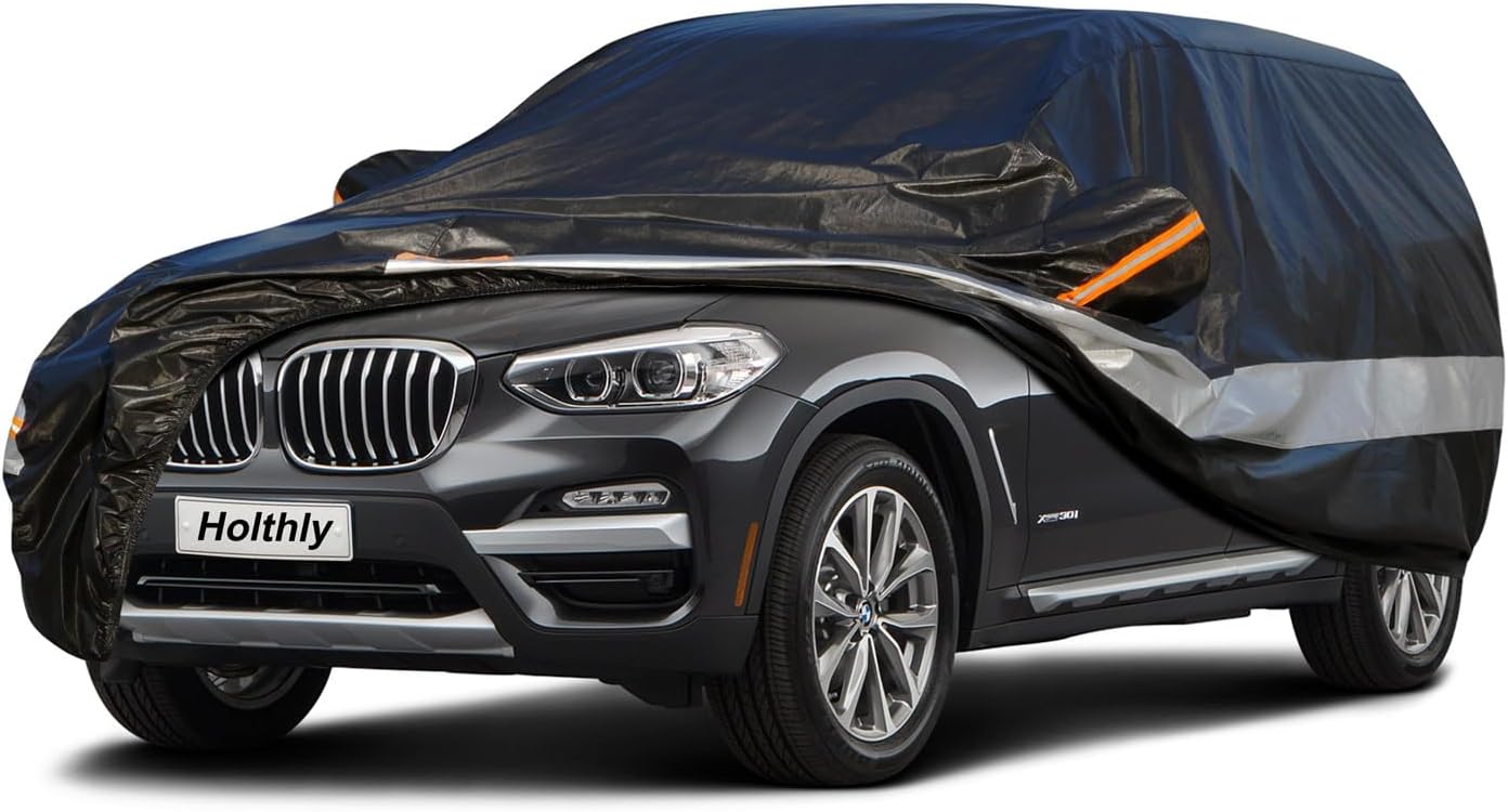 10 Layers Car Cover Waterproof All Weather for Large SUV,100% Waterproof Outdoor Car Covers Rain Snow UV Dust Protection. Custom Fit for Porsche Cayenne, BMW X5, Toyota Highlander,etc