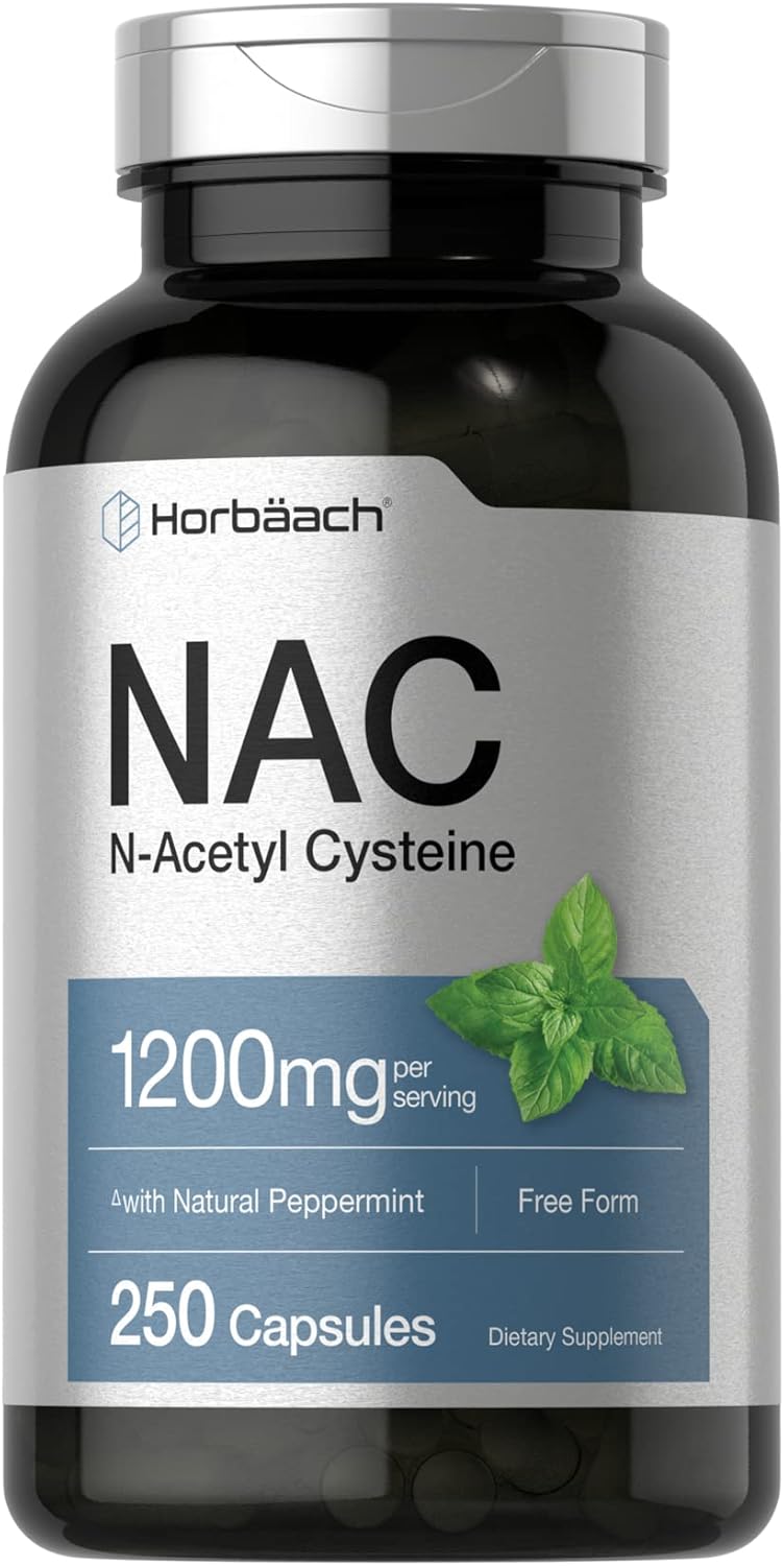 Horbäach NAC N-Acetyl Cysteine Supplement 1200mg | 250 Capsules | with Natural Peppermint | Non-GMO, Gluten Free