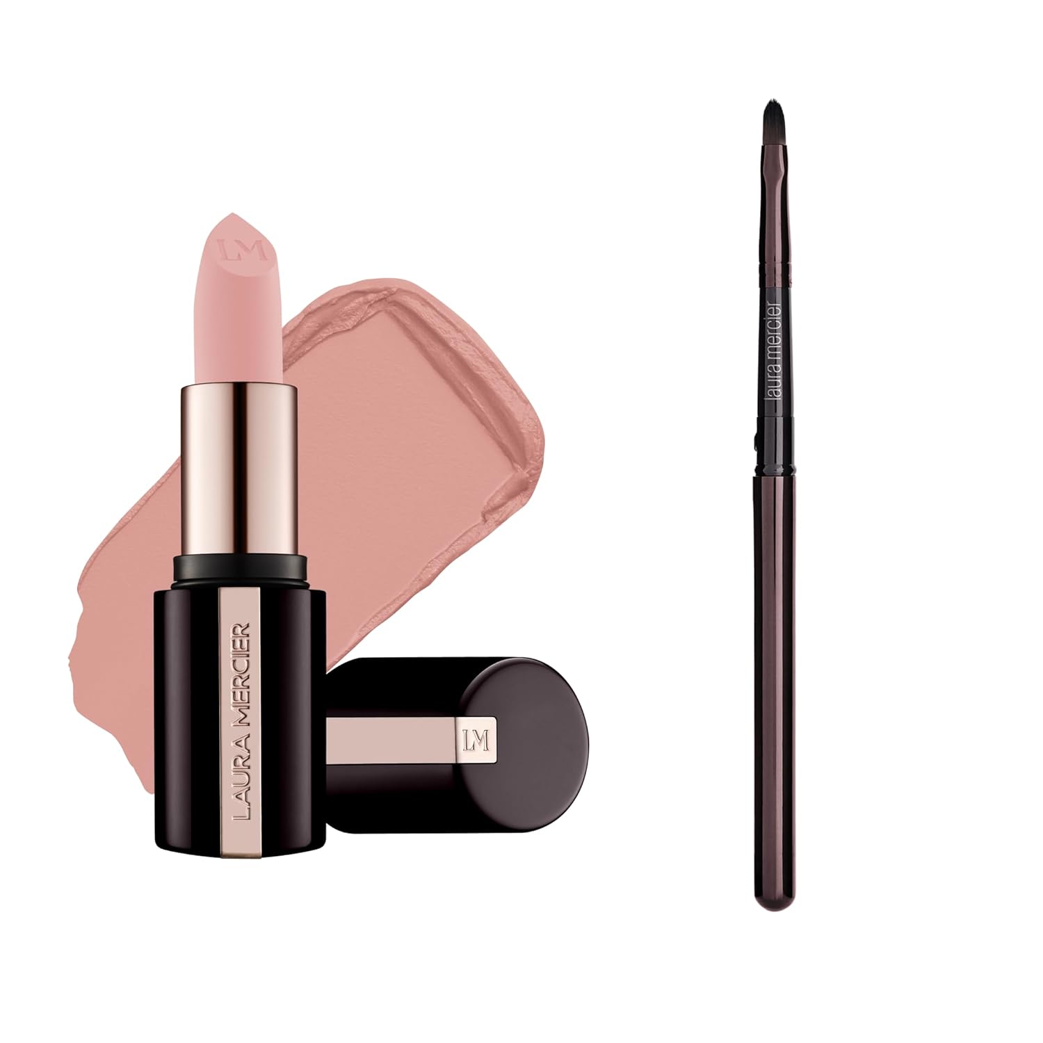 Laura Mercier Caviar Smoothing Matte Lipstick Shade 136 Chantilly Lace - Pale muted peach beige, 16HR Hydrating Comfortable Wear and Lip Color Brush, Perfectly Shaped for Lining and Coloring Lips Bund