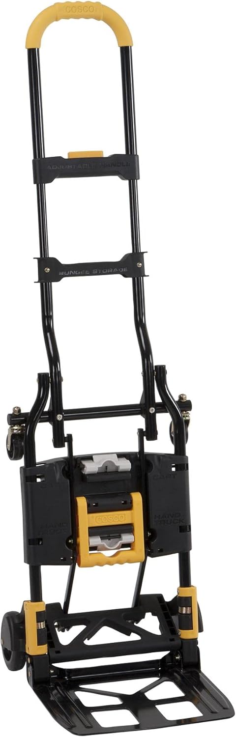 COSCO 12225YGB1E 2-in-1 Folding Hand Truck, 300 lb. Capacity, Multi-Position with Extendable Handle, Black/Yellow