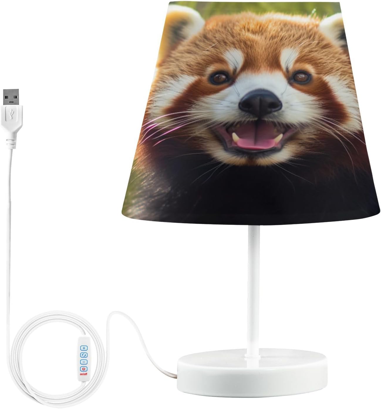 Waassud Smiling Red Panda Beside Table Lamp for Bedroom Desk Lamp 3 Color Temperatures with USB LED Nightstands Lamps for Living Room Office Large
