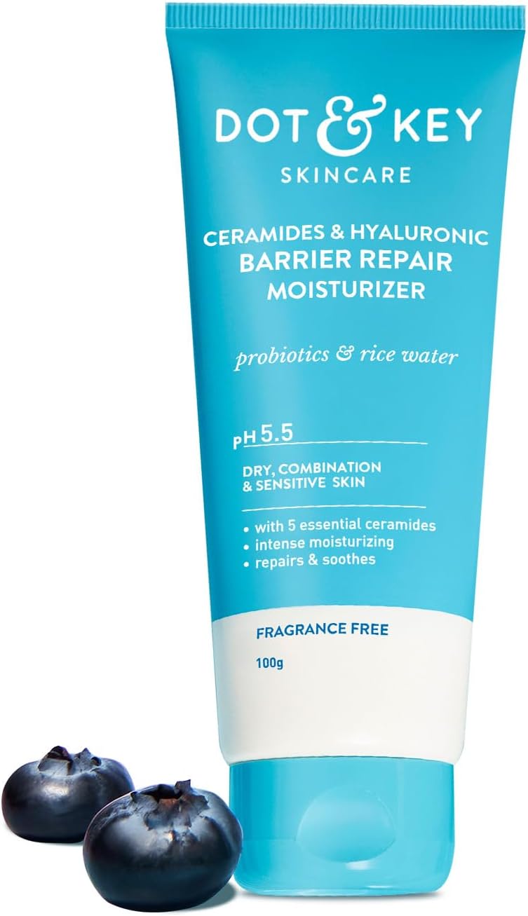 Dot & Key Ceramides Moisturizer with Hyaluronic for Intense Moisturizing and Skin Strengthening | With Probiotic & Rice Water I Barrier Repair Cream | For Dry Skin, Normal & Sensitive Skin | 100g
