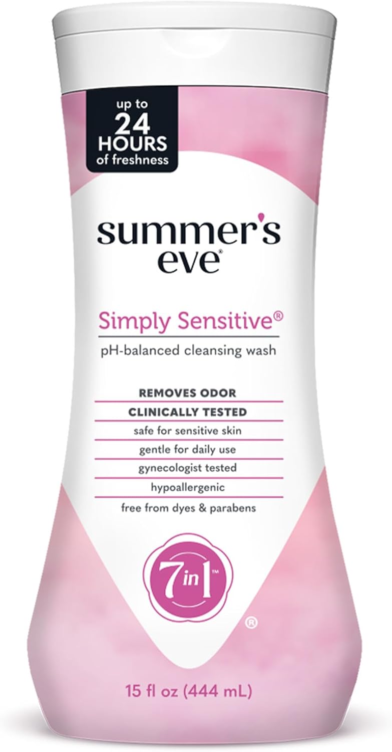 Summer's Eve Simply Sensitive Daily Gentle All Over Feminine Body Wash, Removes Odor, Feminine Wash pH Balanced, 15 fl oz
