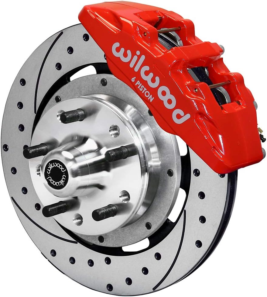 Wilwood Brake System, Forged Dynapro 6 Big Brake, Front, 6 Piston Caliper, 12.190 in Drilled/Slotted Iron Rotor, Offset, Aluminum, Red Powder Coat, Kit