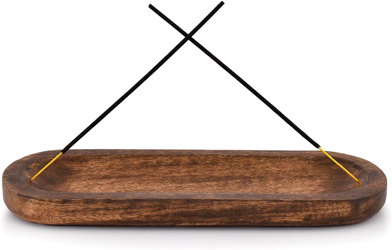 Kaizen Casa Incense Burner Stick Holder Ash Catcher Wooden Handmade Modern Gift Wood Home Decor Size (11" X 4" X 1")