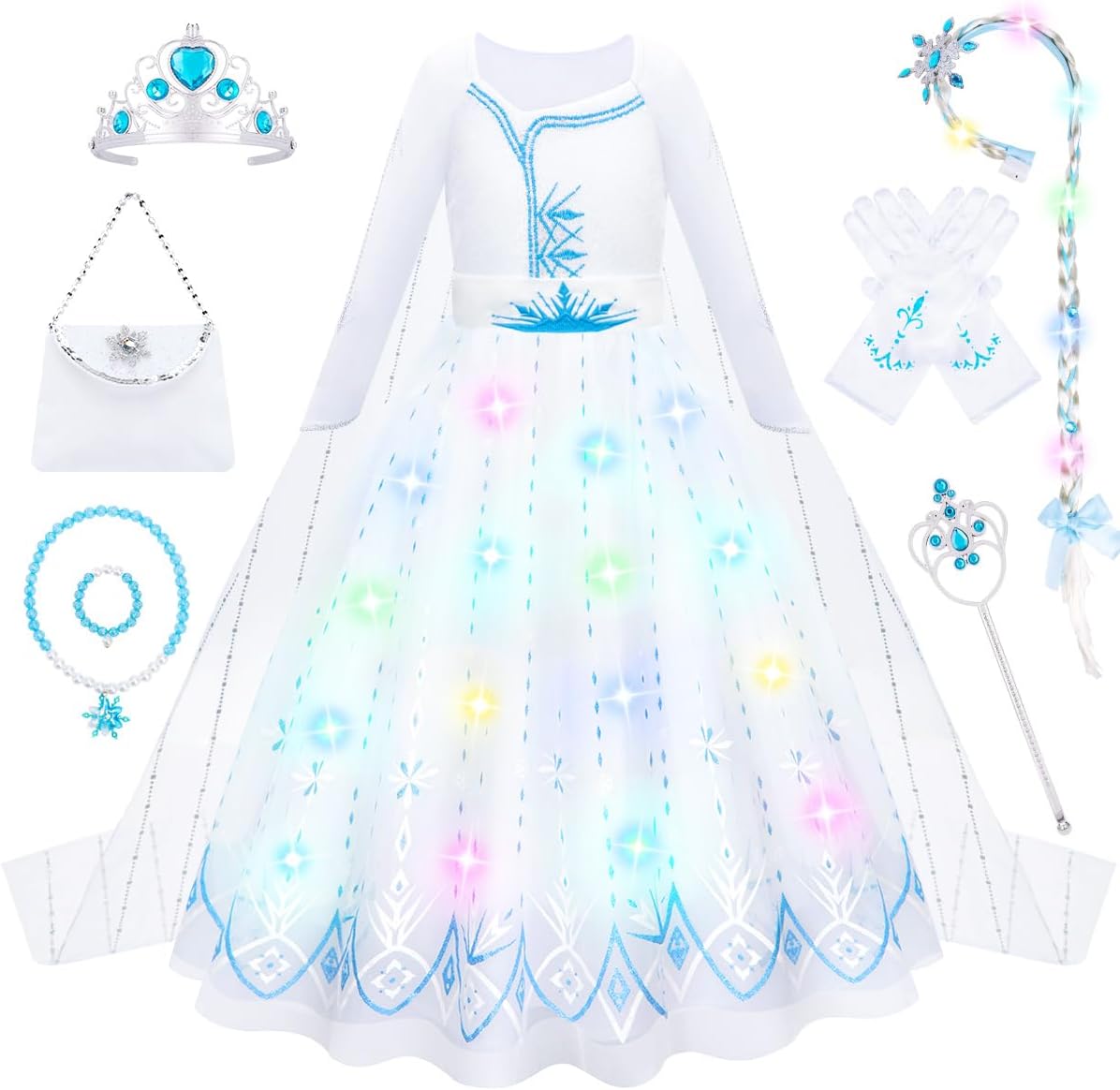 Meland Princess Dress Up for Girls 3-10 - Dress Up Clothes for Kids Pretend Play, Light Up Halloween Costume for Girls