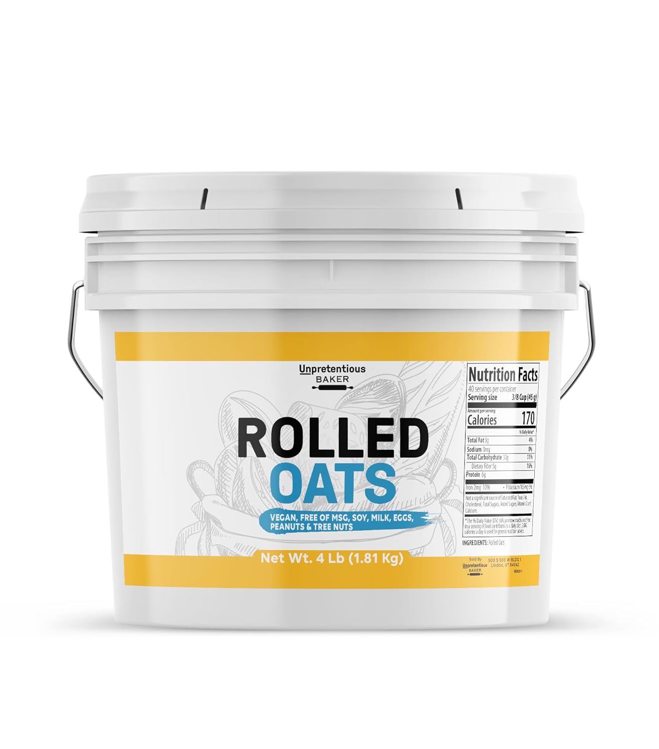 Unpretentious Rolled Oats, 1 Gallon Bucket, Old Fashioned Oats, Good Source of Iron (4 Pounds)
