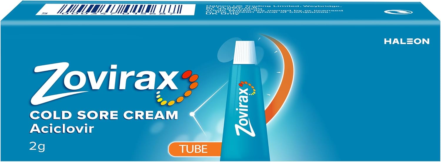 Zovirax Cold Sore Cream for Lips, with Aciclovir, Cold Sore Treatment that Speeds Healing and Pain Relief, Tube 2g
