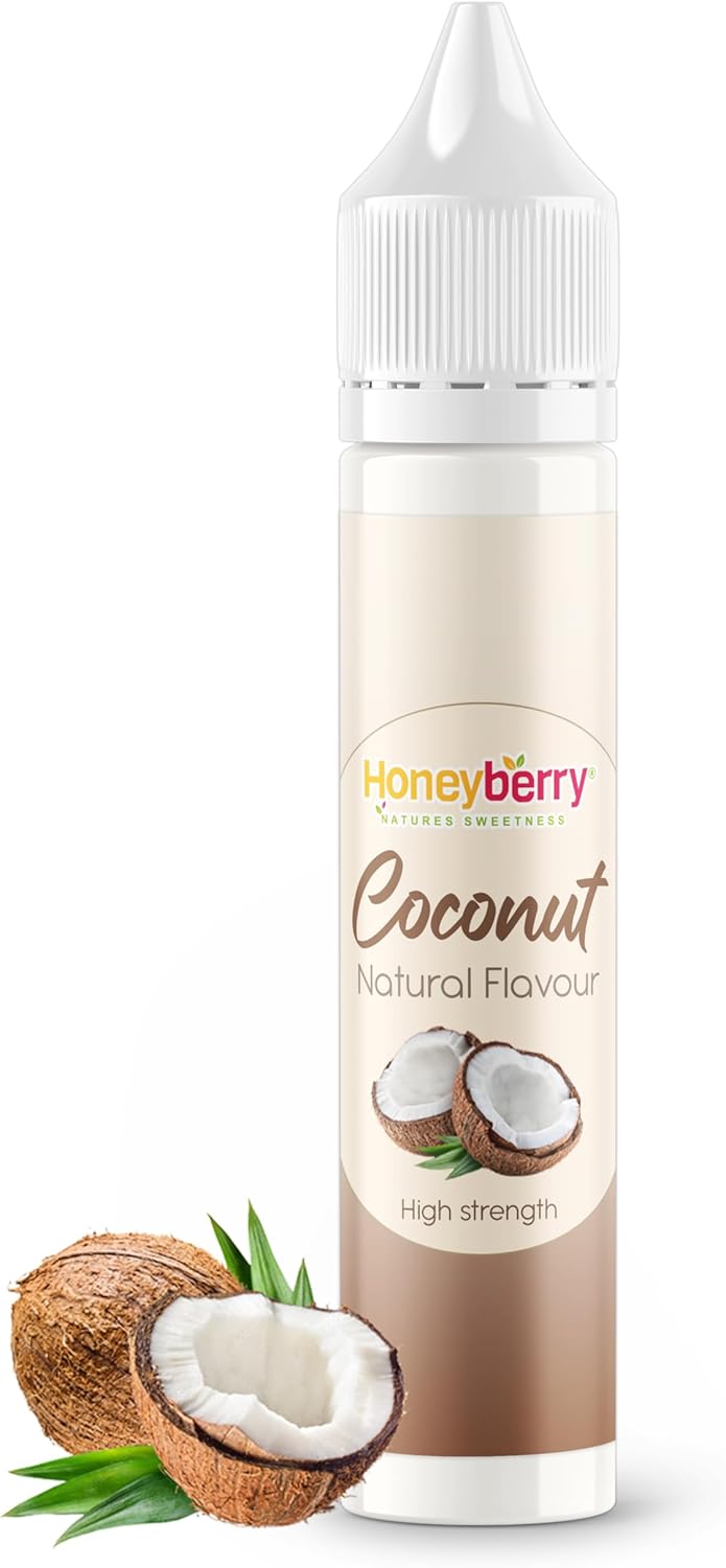HONEYBERRY Natural Coconut Food Flavouring 30ml – High Strength Professional Flavour Drops – Concentrated Liquid Essence for Baking, Desserts, Drinks & Cooking – No Artificial Additives