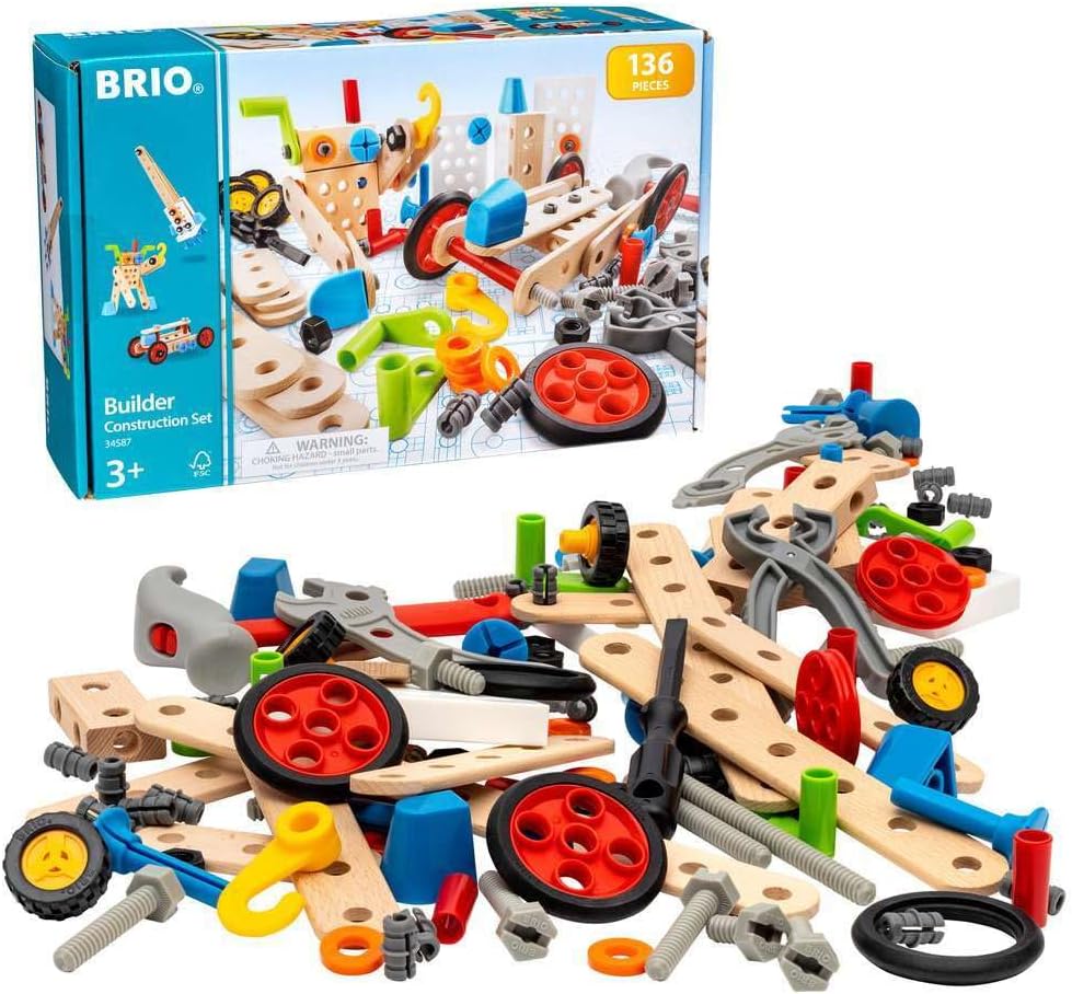 BRIO Builder 34587 Construction Set - 136-Piece STEM Toy with Wood and Plastic for Kids | Enhances Creative Skills | Safety Tested | Age 3 and Up